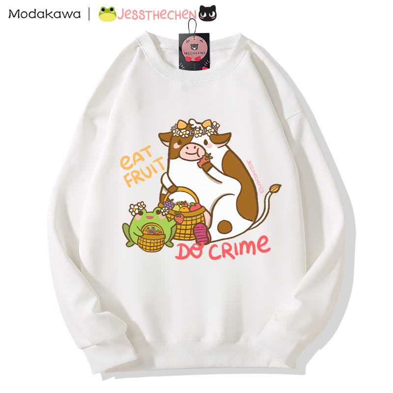 Sweatshirt mit Rundhalsausschnitt und Grafik einer fruchtfressenden Kuh - White - 5XL - image 5