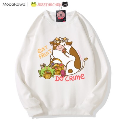 Sweatshirt mit Rundhalsausschnitt und Grafik einer fruchtfressenden Kuh - White - 5XL - image 5