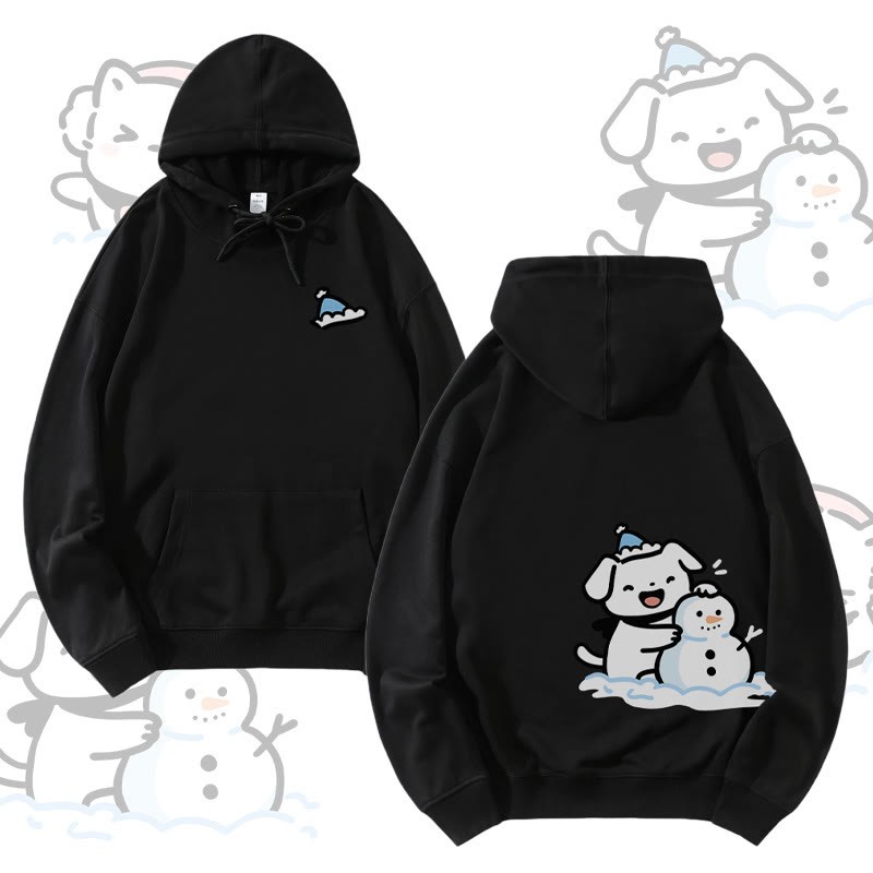 MODAKAWA Katzen- und Hunde-Bauen-Schneemann-Grafik-Partner-Hoodie - Black - 5XL - image 4