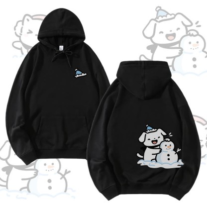 MODAKAWA Katzen- und Hunde-Bauen-Schneemann-Grafik-Partner-Hoodie - Black - 5XL - image 4