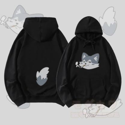 MODAKAWA Streetwear-Pullover-Hoodie mit Raucherwolf-Motiv (Gesicht und Schwanz) - Schwarz - 5XL - image 4
