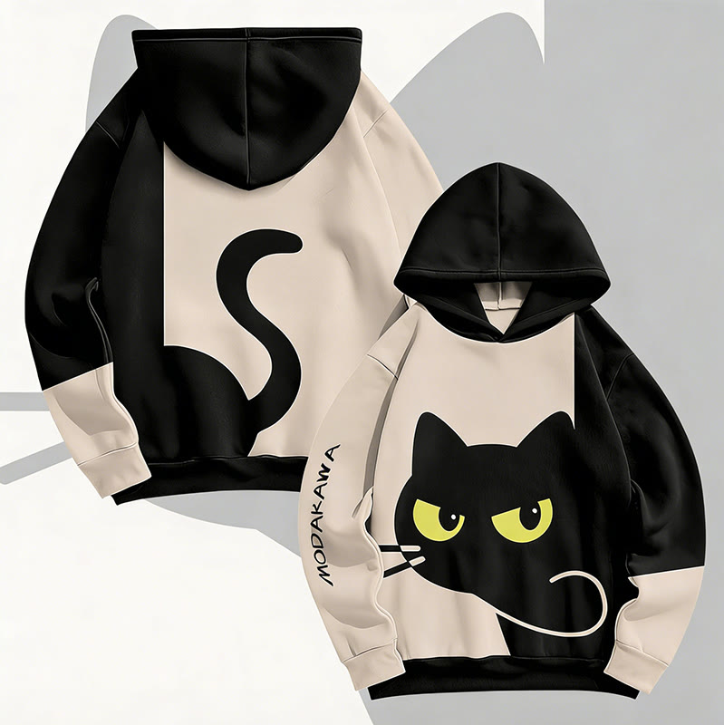 MODAKAWA Pullover-Hoodie mit verspieltem Allover-Print einer schwarzen Katze - Apricot - 6XL - image 4