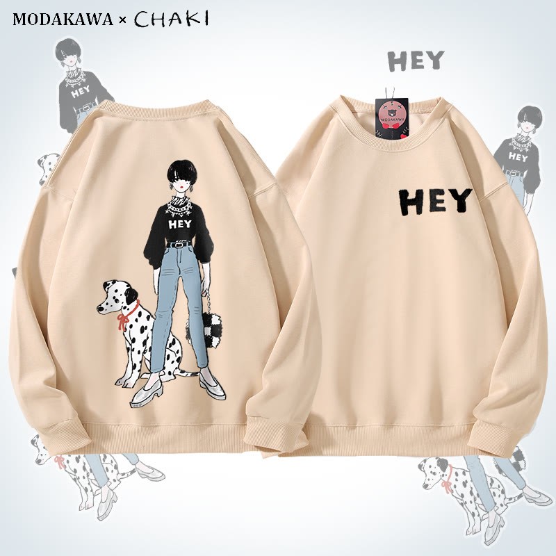 MODAKAWA X chaki Unisex-Sweatshirt mit Mädchen- und Dalmatiner-Motiv - Apricot - 5XL - image 4