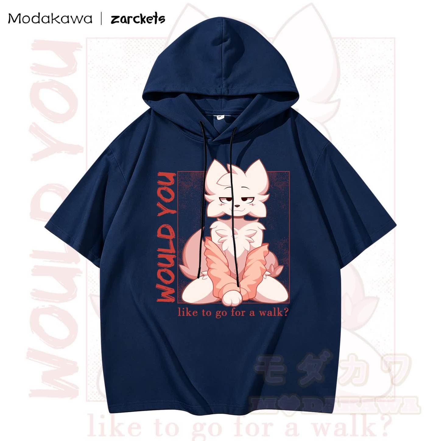 MODAKAWA X zarckets Anime Fox Print Hoodie T-Shirt - Marineblau - 3XL - image 4