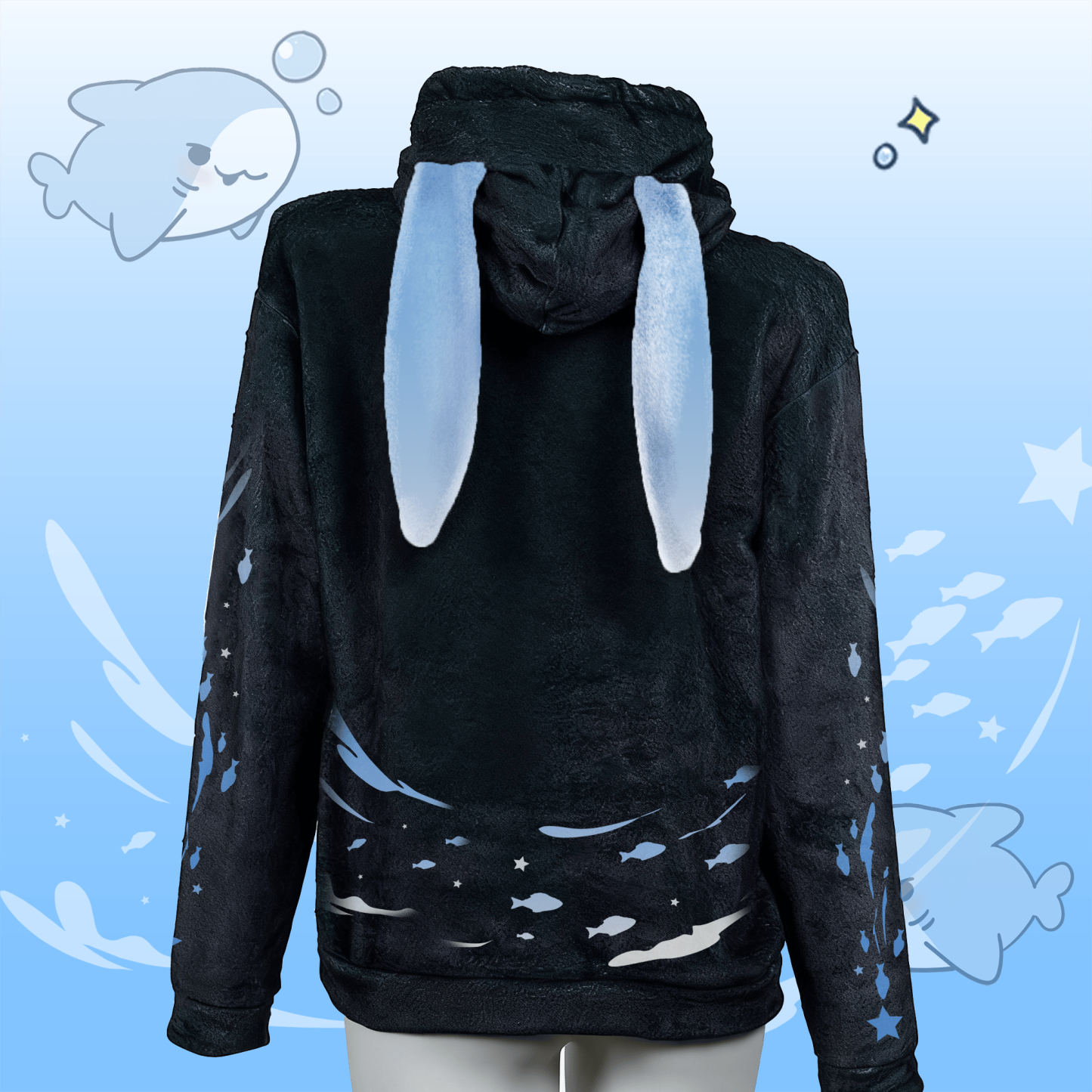 MODAKAWA Plüsch-Hoodie mit verspieltem Hai-Motiv und Hasenohren - image 3