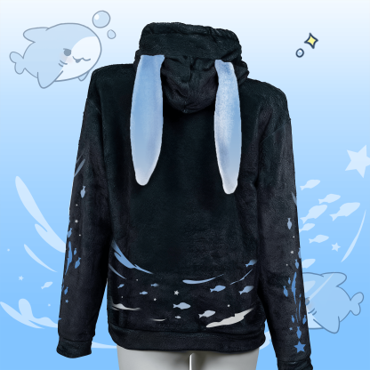 MODAKAWA Plüsch-Hoodie mit verspieltem Hai-Motiv und Hasenohren - image 3