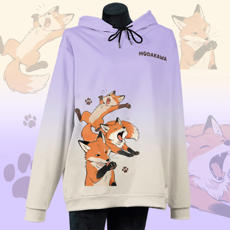 MODAKAWA Lazy Fox Kapuzenpullover mit Allover-Print und Grafikprint - Purple - 6XL - image 3