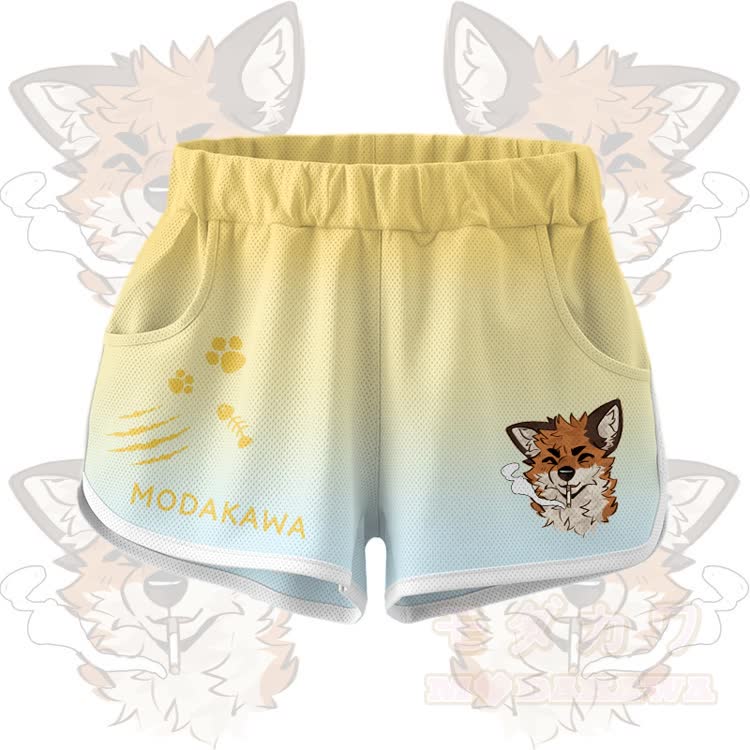 MODAKAWA X atka Smoking Fox Graphic Crop Tank Tank Sport Top Shorts Bikini Matching Outfit - Gelbe Shorts - 5XL - image 6