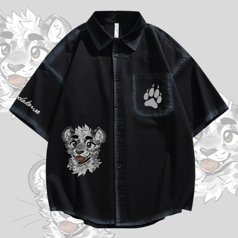 MODAKAWA X atka Freches, übergroßes Button-Up-Hemd mit Tigergesicht-Grafik - Black - 2XL - image 2