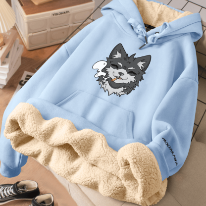 MODAKAWA Winterhoodie mit Raucherwelpen-Motiv, dick gefüttert mit Fleece - Blue - 2XL - image 3