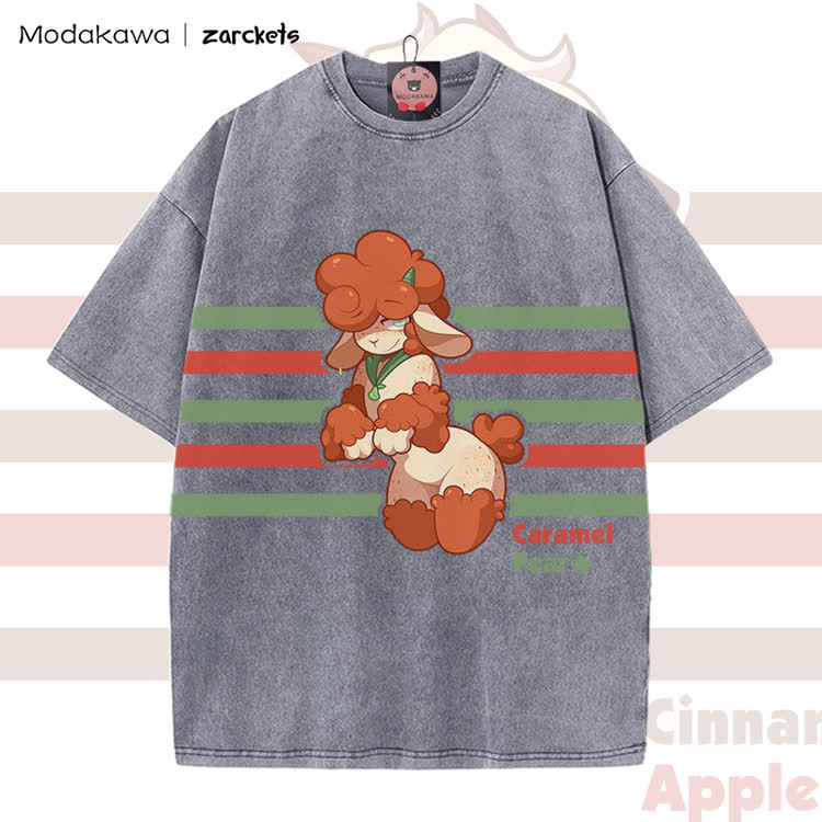 MODAKAWA X zarckets Caramel Poodle Graphic Vintage Washed T-Shirt - Grey - 5XL - image 3