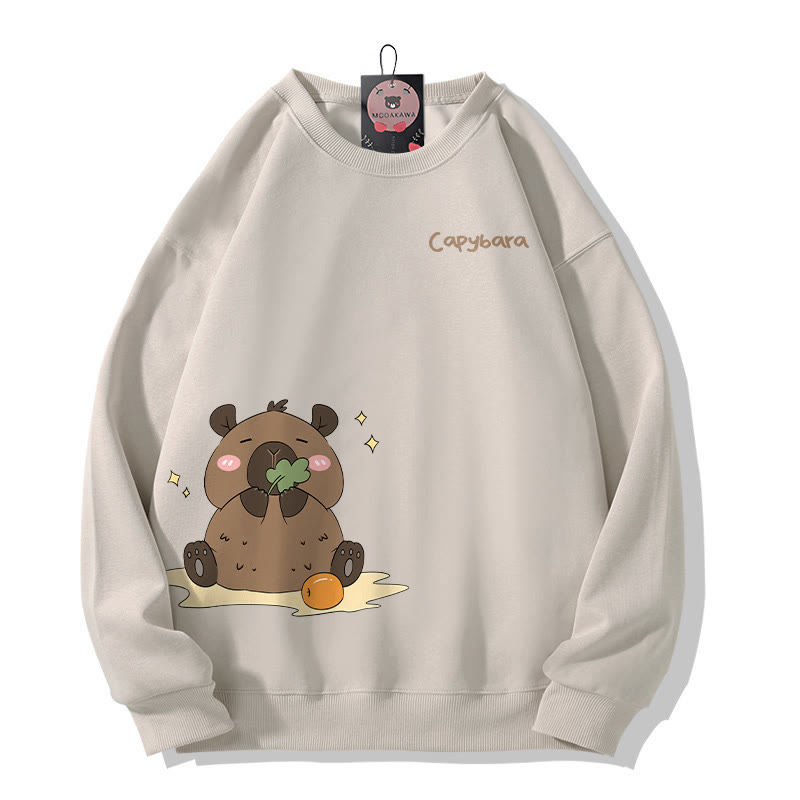 Sweatshirt mit Capybara-Motiv (Friss oder stirn) mit Rundhalsausschnitt - Light Beige - 5XL - image 4