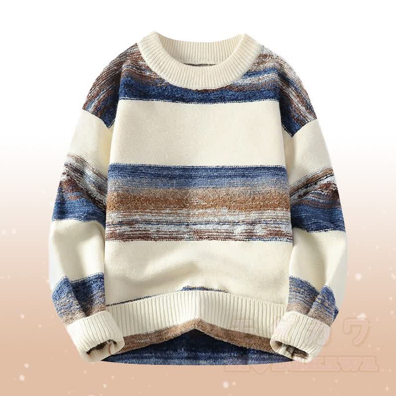 Zweiteiliges Set: Gestreifter Strickpullover und fleecegefütterte Hose - Aprikosenpullover - 4XL - image 5