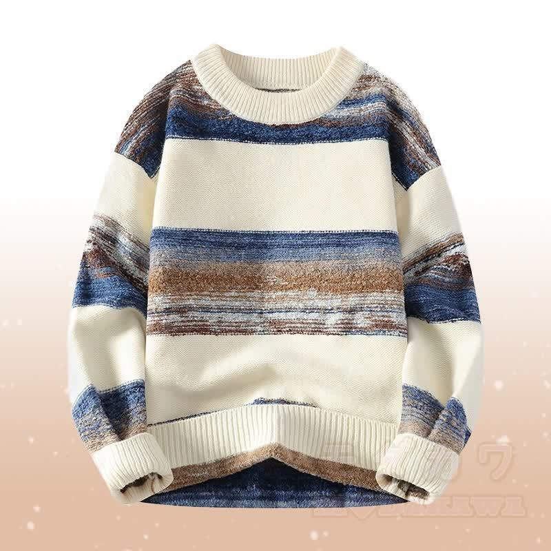 Zweiteiliges Set: Gestreifter Strickpullover und fleecegefütterte Hose - Aprikosenpullover - 4XL - image 5