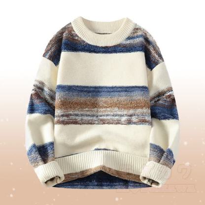 Zweiteiliges Set: Gestreifter Strickpullover und fleecegefütterte Hose - Aprikosenpullover - 4XL - image 5