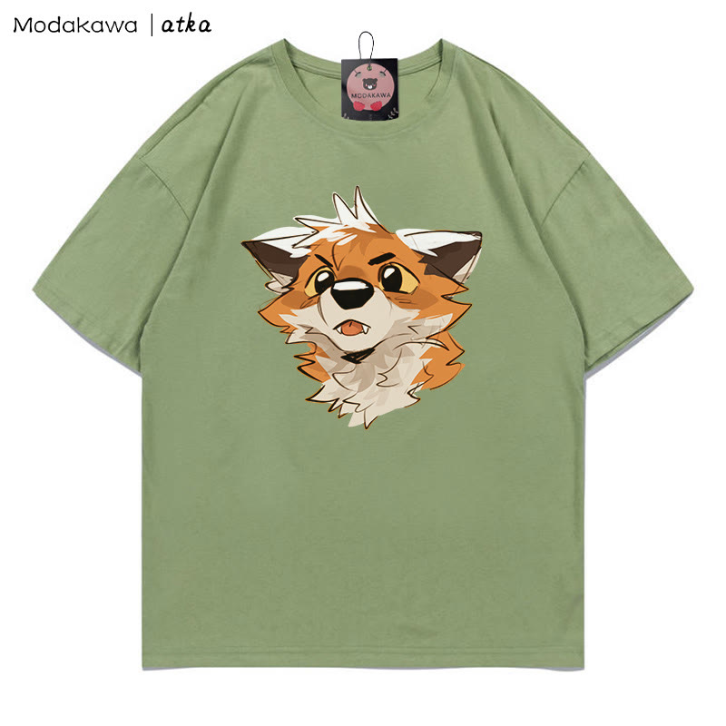 MODAKAWA X atka Surprised Fox Grafik-T-Shirt - Green - 5XL - image 8