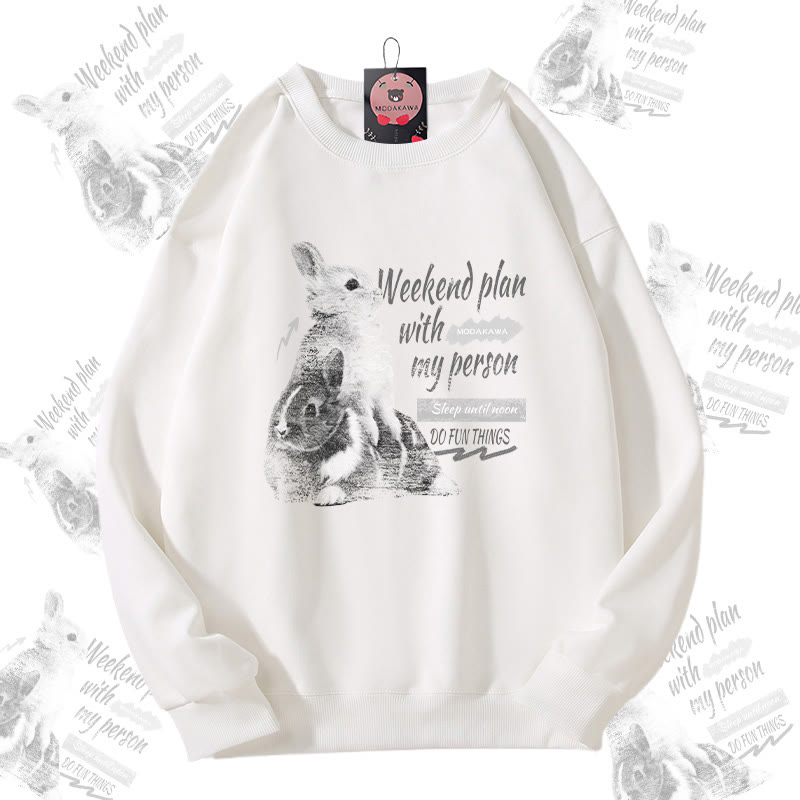 MODAKAWA WOCHENENDPLAN MIT MEINER PERSON Hasenmotiv Unisex-Sweatshirt - White - 5XL - image 3