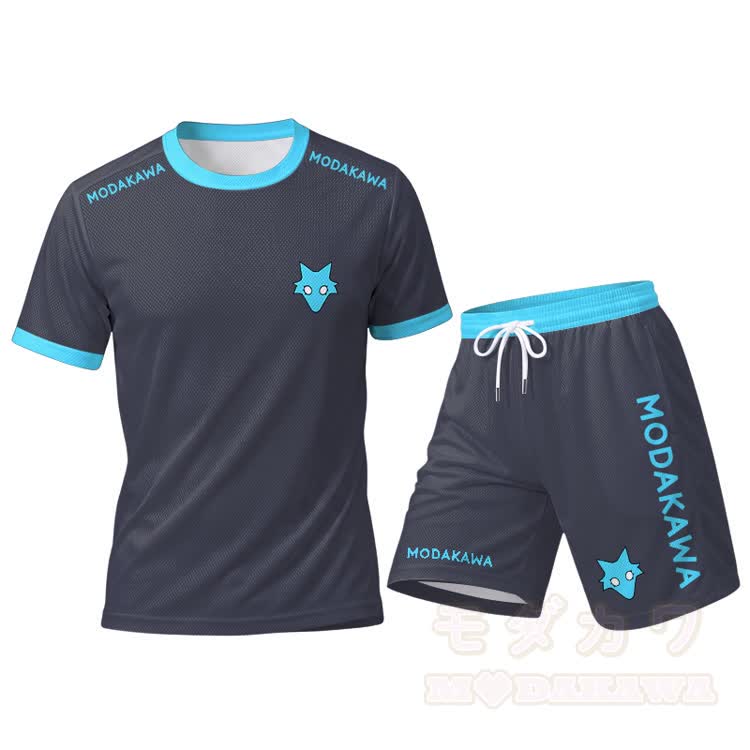 MODAKAWA X TiramisuRat Herren-Sport-T-Shirt mit Mausgesicht-Grafik und passender Shorts mit Kordelzug - Blaues Set - 5XL - image 13