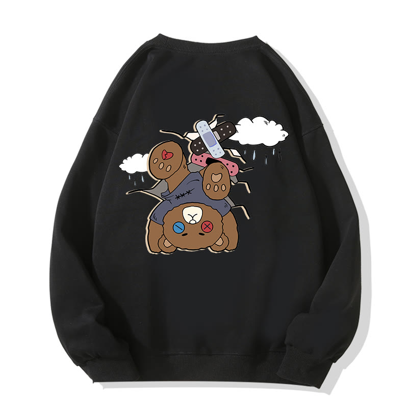 MODAKAWA I WAS EMO Upside Down Bear Graphic Unisex Sweatshirt - Black - 5XL - image 5
