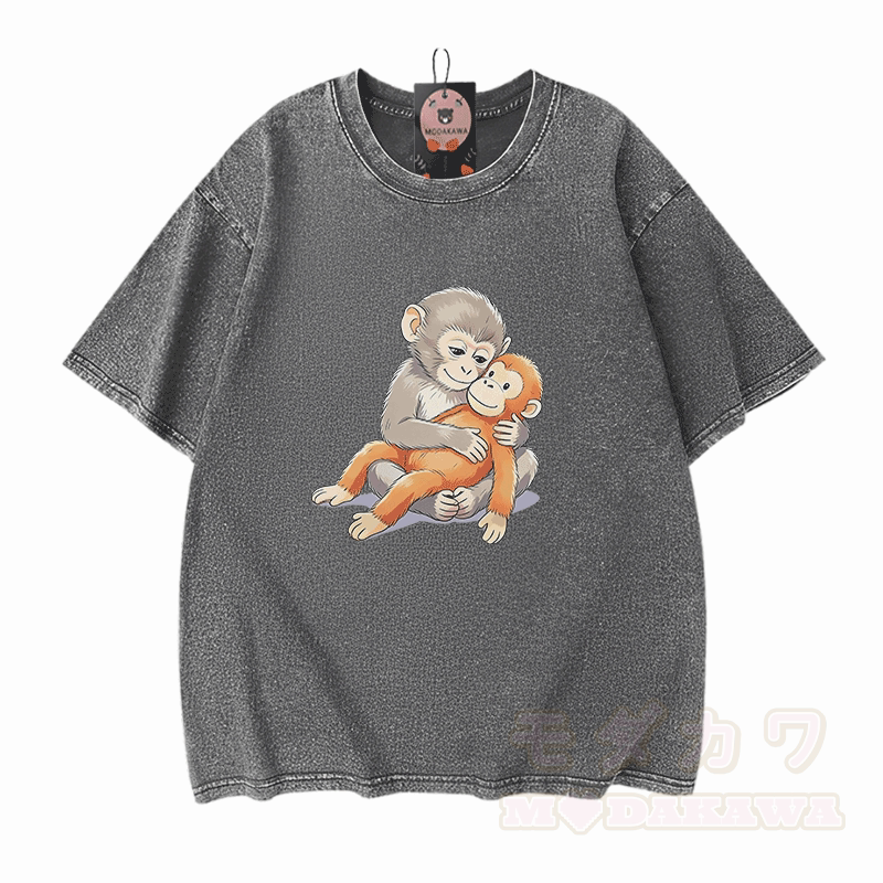 PUNCH Monkey Doll Grafik Modakawa Vintage gewaschenes T-Shirt aus 100% Baumwolle - Grau - 5XL - image 9