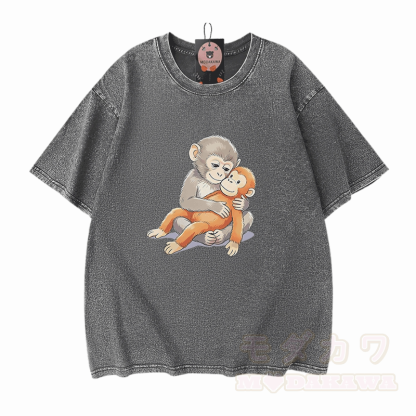 PUNCH Monkey Doll Grafik Modakawa Vintage gewaschenes T-Shirt aus 100% Baumwolle - Grau - 5XL - image 9