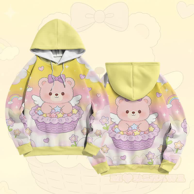 Modakawa Farben Block Pullover Hoodie mit Cake Bear Grafik - Gelb - 6XL - image 5