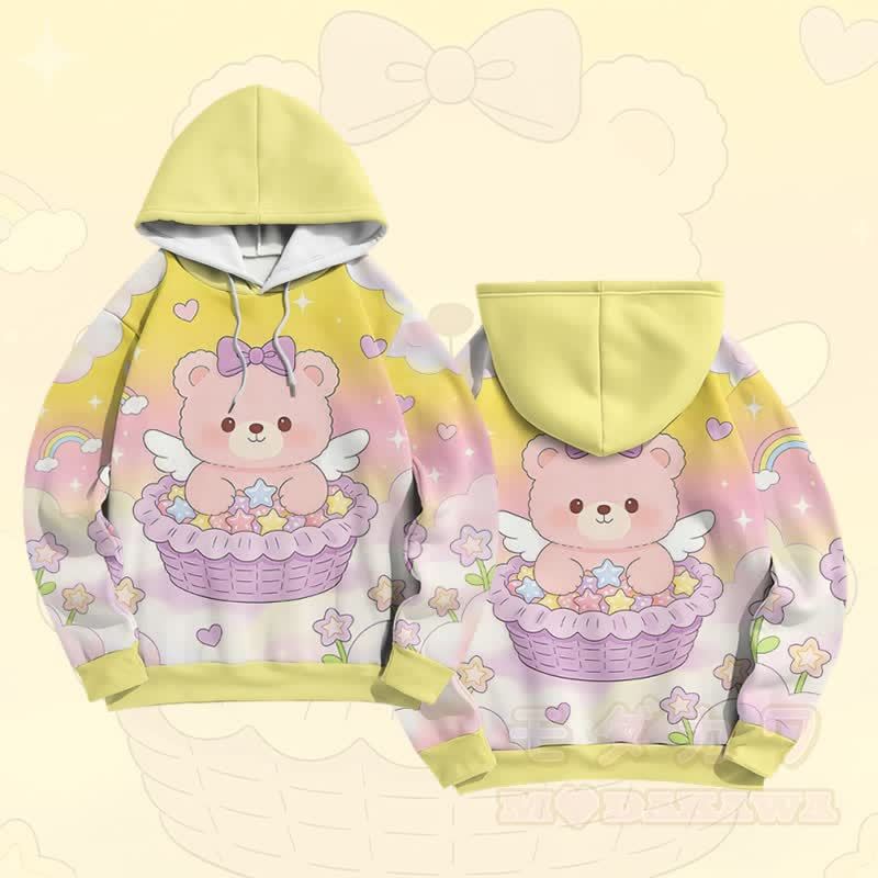 Modakawa Farben Block Pullover Hoodie mit Cake Bear Grafik - Gelb - 6XL - image 5