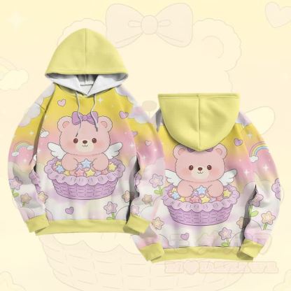 Modakawa Farben Block Pullover Hoodie mit Cake Bear Grafik - Gelb - 6XL - image 5