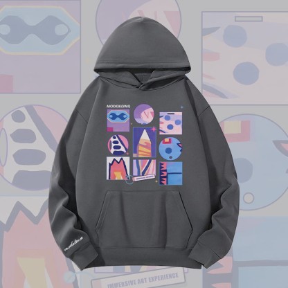 MODAKAWA Schwergewichtiger Hoodie mit abstraktem Farben -Gitter-Grafikmuster - Dark Grey - 2XL - image 4