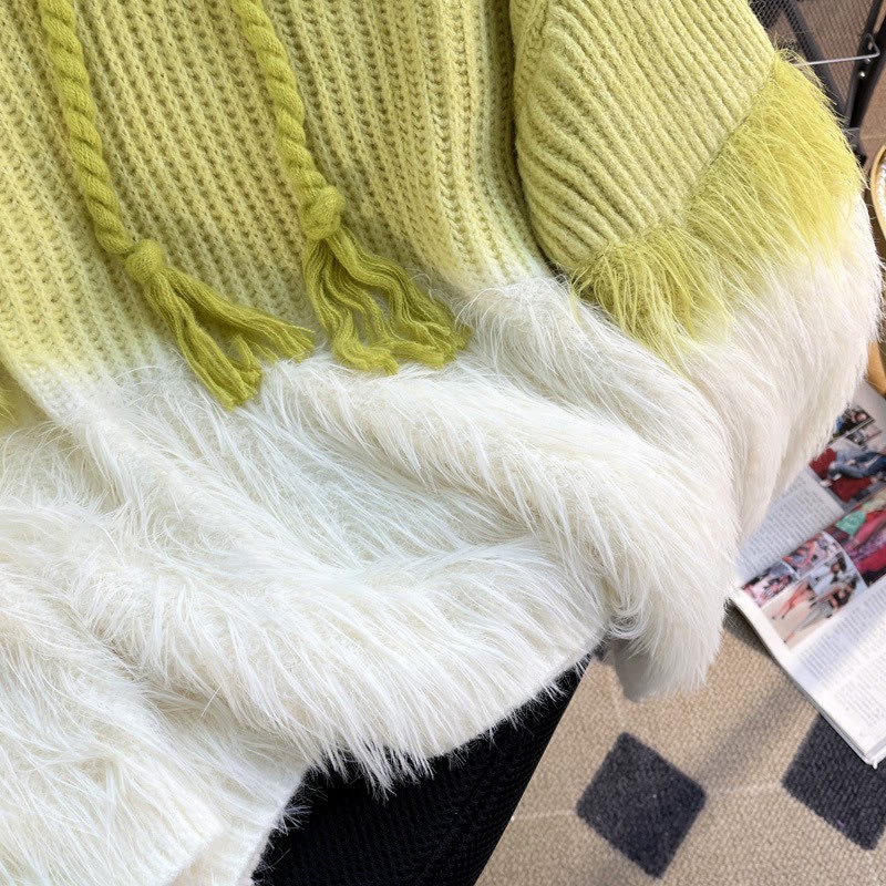 Flauschiger Patchwork-Strick-Kapuzenpullover - image 7