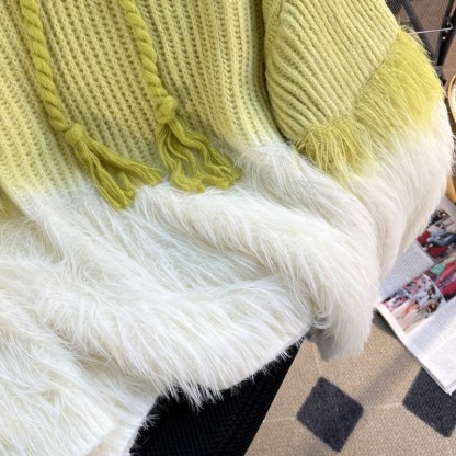 Flauschiger Patchwork-Strick-Kapuzenpullover - image 7