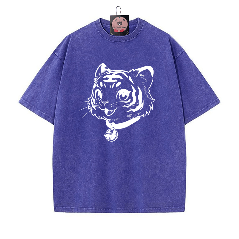 T-Shirt mit Tiger-Print und Vintage-Waschung - Blau - 5XL - image 5