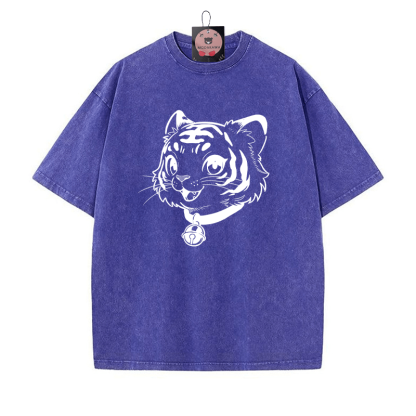T-Shirt mit Tiger-Print und Vintage-Waschung - Blau - 5XL - image 5