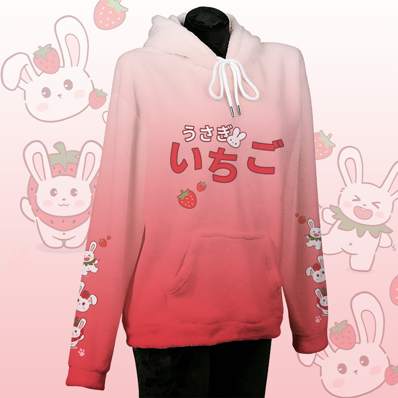 MODAKAWA Farbverlauf-Erdbeerhasen-Plüschhoodie mit Hasenohren - Pink - 4XL - image 2