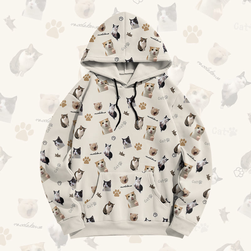 MODAKAWA Pullover-Hoodie mit Goofy Cat-Grafik-Allover-Print - Beige - 8XL - image 2