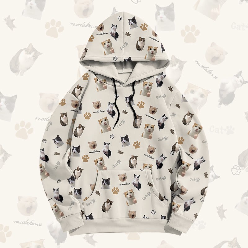 MODAKAWA Pullover-Hoodie mit Goofy Cat-Grafik-Allover-Print - Beige - 8XL - image 2
