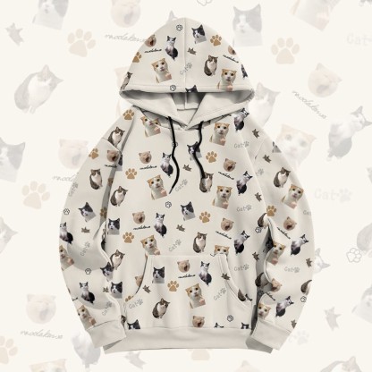 MODAKAWA Pullover-Hoodie mit Goofy Cat-Grafik-Allover-Print - Beige - 8XL - image 2