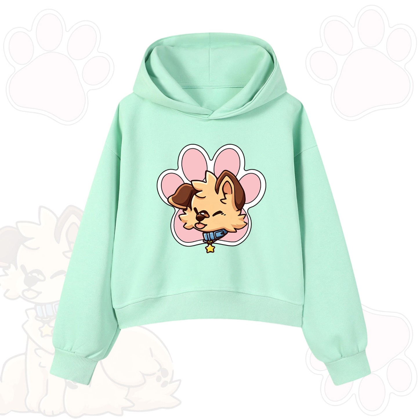 MODAKAWA X popipeko Hoodie mit niedlichem Welpenprint - Grün - 3XL - image 9