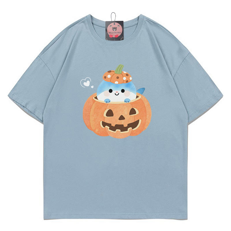 T-Shirt mit Kürbis-Hai-Print - Dusty Blue - 5XL - image 5