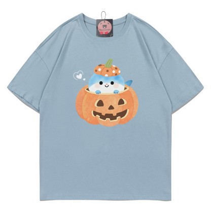 T-Shirt mit Kürbis-Hai-Print - Dusty Blue - 5XL - image 5