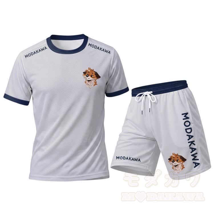 MODAKAWA X atka Fox Graphic Herren-Sport-T-Shirt mit Kordelzug und passender Shorts - Weißes Set - 5XL - image 15