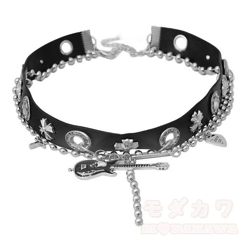 Gothic Gitarren-Kreuz-Choker-Halskette - Schwarz - image 6