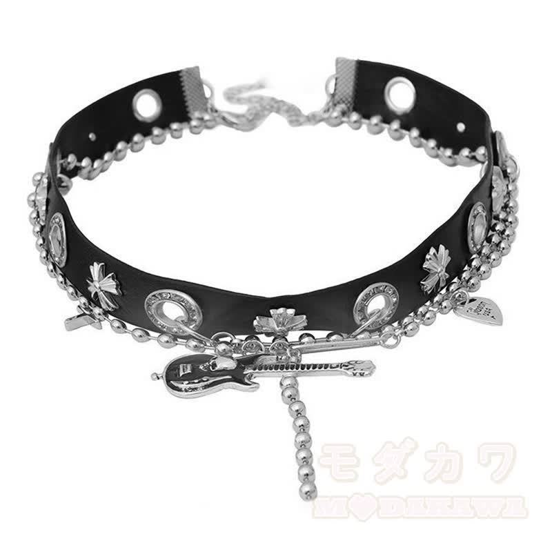 Gothic Gitarren-Kreuz-Choker-Halskette - Schwarz - image 6