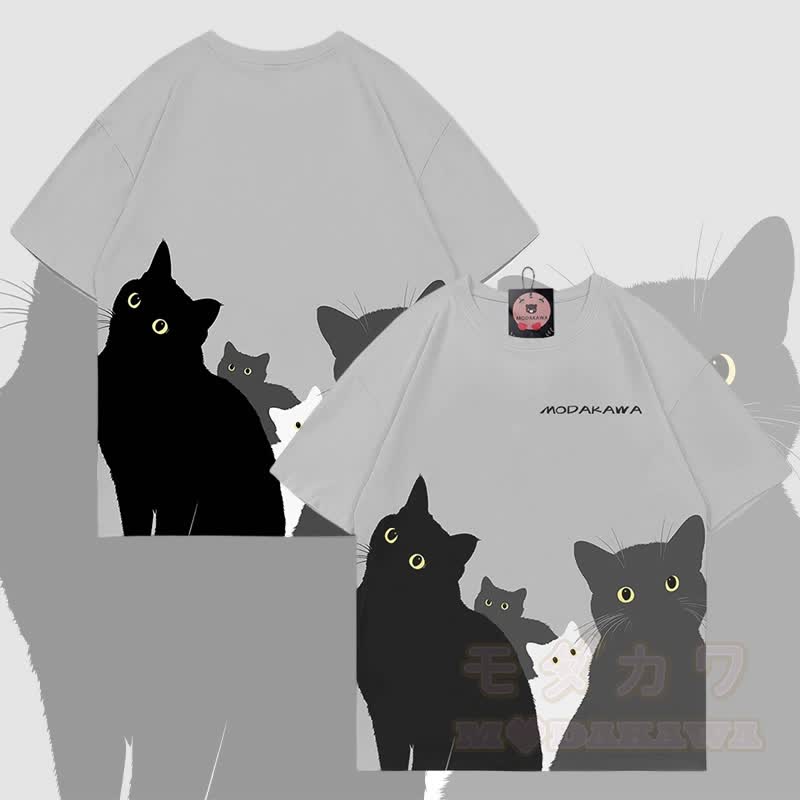 MODAKAWA Katzen-T-Shirt mit Allover-Print - Grau - 5XL - image 4