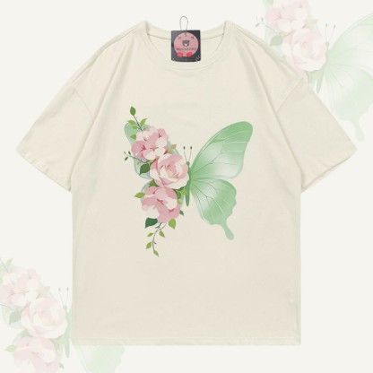 MODAKAWA T-Shirt mit Blumen- und Schmetterlingsgrafik - Beige - 5XL - image 3
