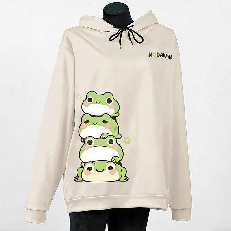 Modakawa-Hoodie mit gestapeltem Frosch-Buchstabenprint (locker) - Apricot - 6XL - image 6
