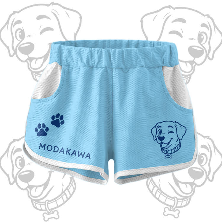 Happy Puppy Grafik-Crop-Tanktop, Sport-Top, Shorts, Bikini, Modakawa passendes Outfit - Blue Shorts - 5XL - image 10