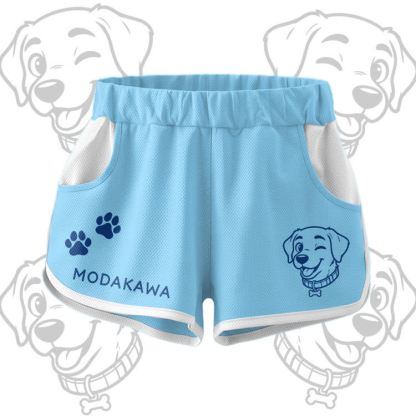 Happy Puppy Grafik-Crop-Tanktop, Sport-Top, Shorts, Bikini, Modakawa passendes Outfit - Blue Shorts - 5XL - image 10