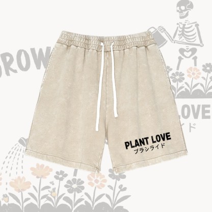 PLANT LOVE Buchstabengrafik Modakawa Vintage Washed Shorts - Apricot - 3XL - image 3