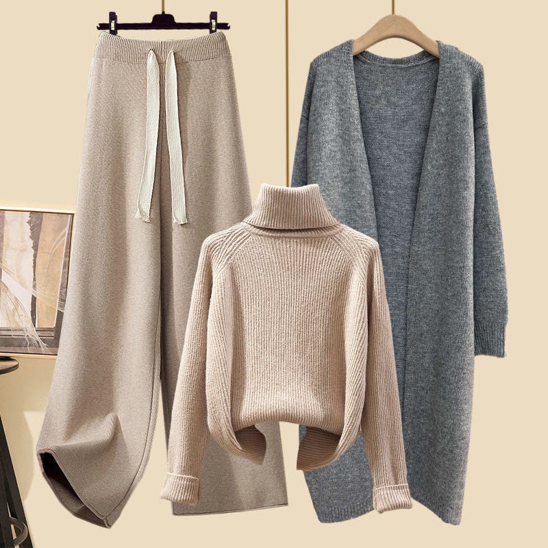 Dreiteiliges Set aus Strickjacke, Strickpullover und Hose - Satz G - 3XL - image 7